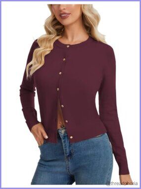 Women's Cropped Knit Cardigan Long Sleeve Button Down Sweater